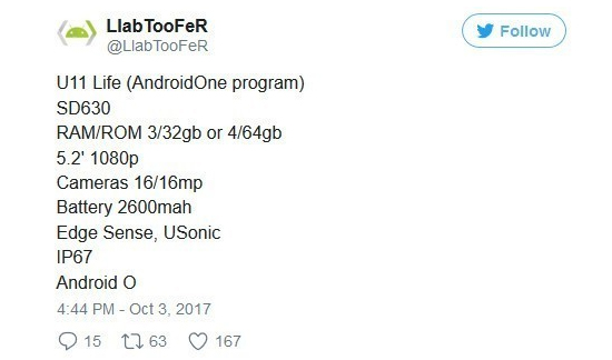 Android One新機HTC U11 Life：驍龍630賣這么貴？